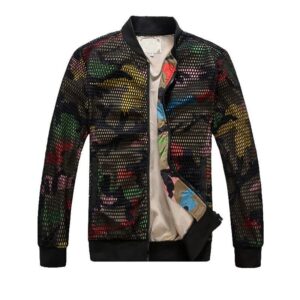 Hollow Out Net Style Men Slim Fit Bomber Jacket