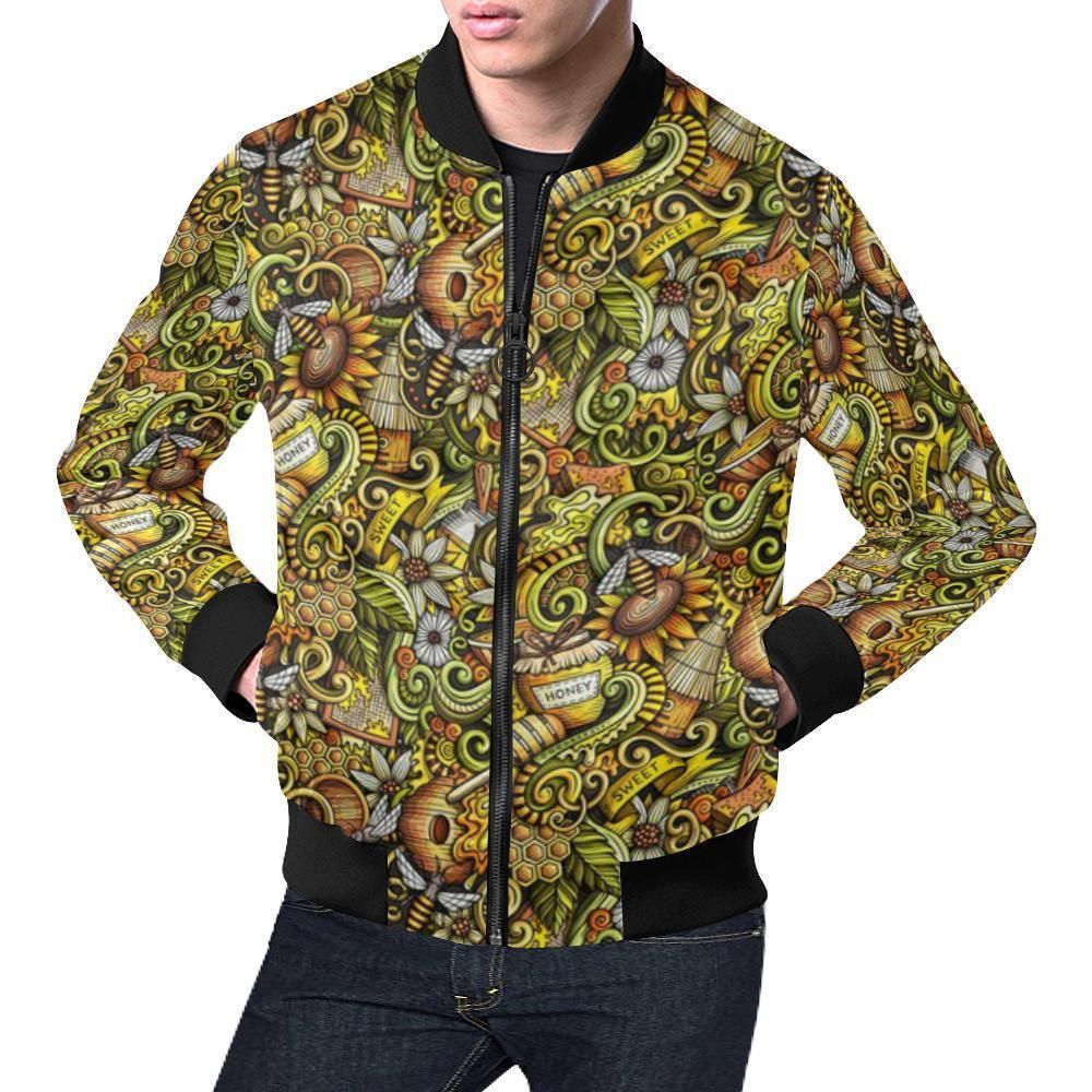 Honey Bee Psychedelic Gifts Pattern Print Mens Bomber Jacket Honey Bee Psychedelic Gifts Pattern Print Mens Bomber Jacket
