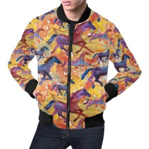 Horse Hand Drawn Pattern Print Mens Bomber Jacket
