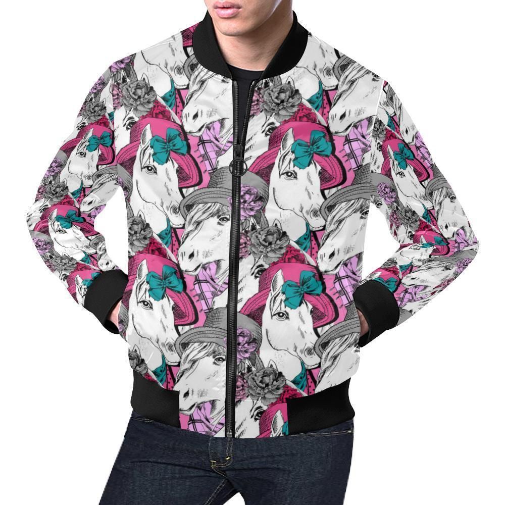 Horse Pattern Print Mens Bomber Jacket Horse Pattern Print Mens Bomber Jacket