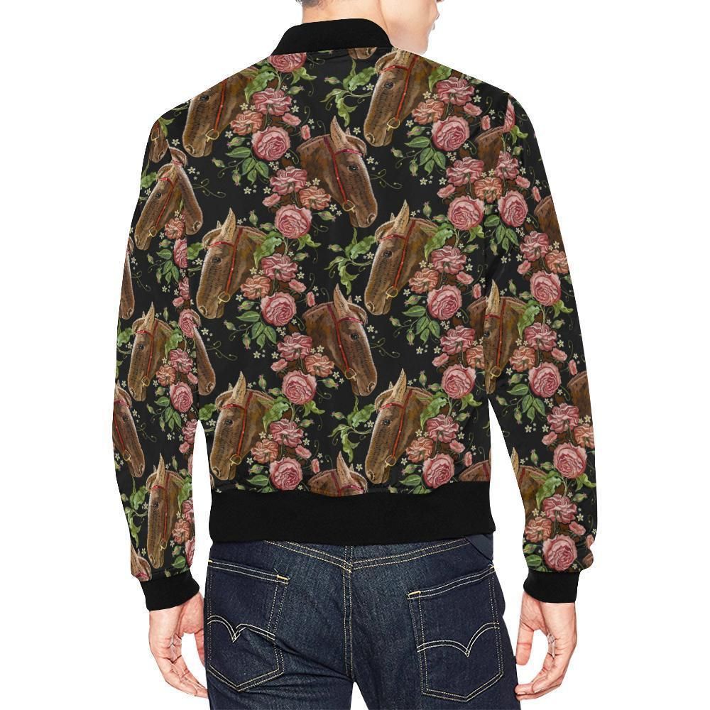 Horse-Rose-Pattern-Print-Mens-Bomber-Jacket-2