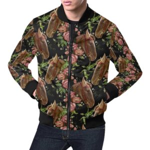 Horse Rose Pattern Print Mens Bomber Jacket
