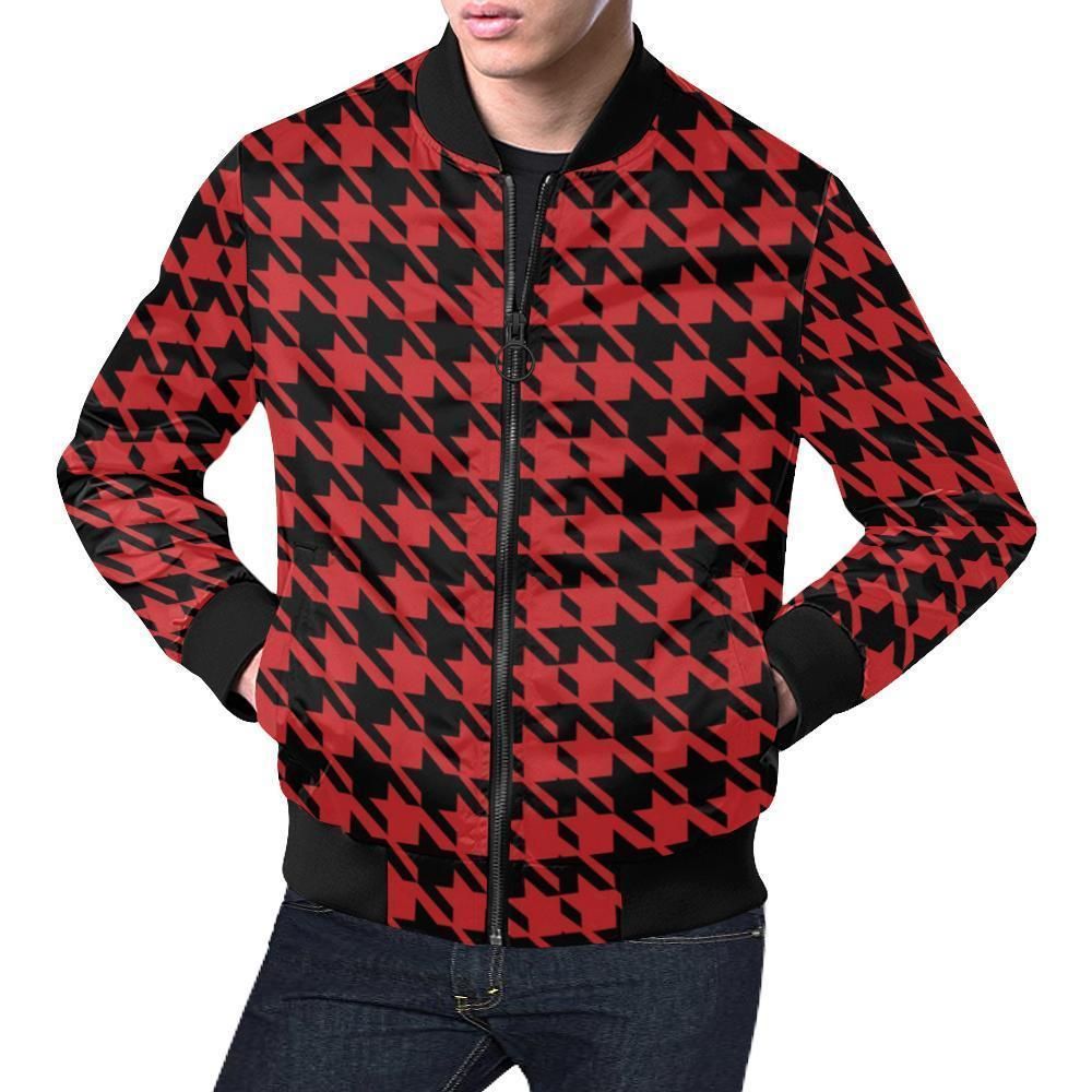 Houndstooth Pattern Print Mens Bomber Jacket Houndstooth Pattern Print Mens Bomber Jacket