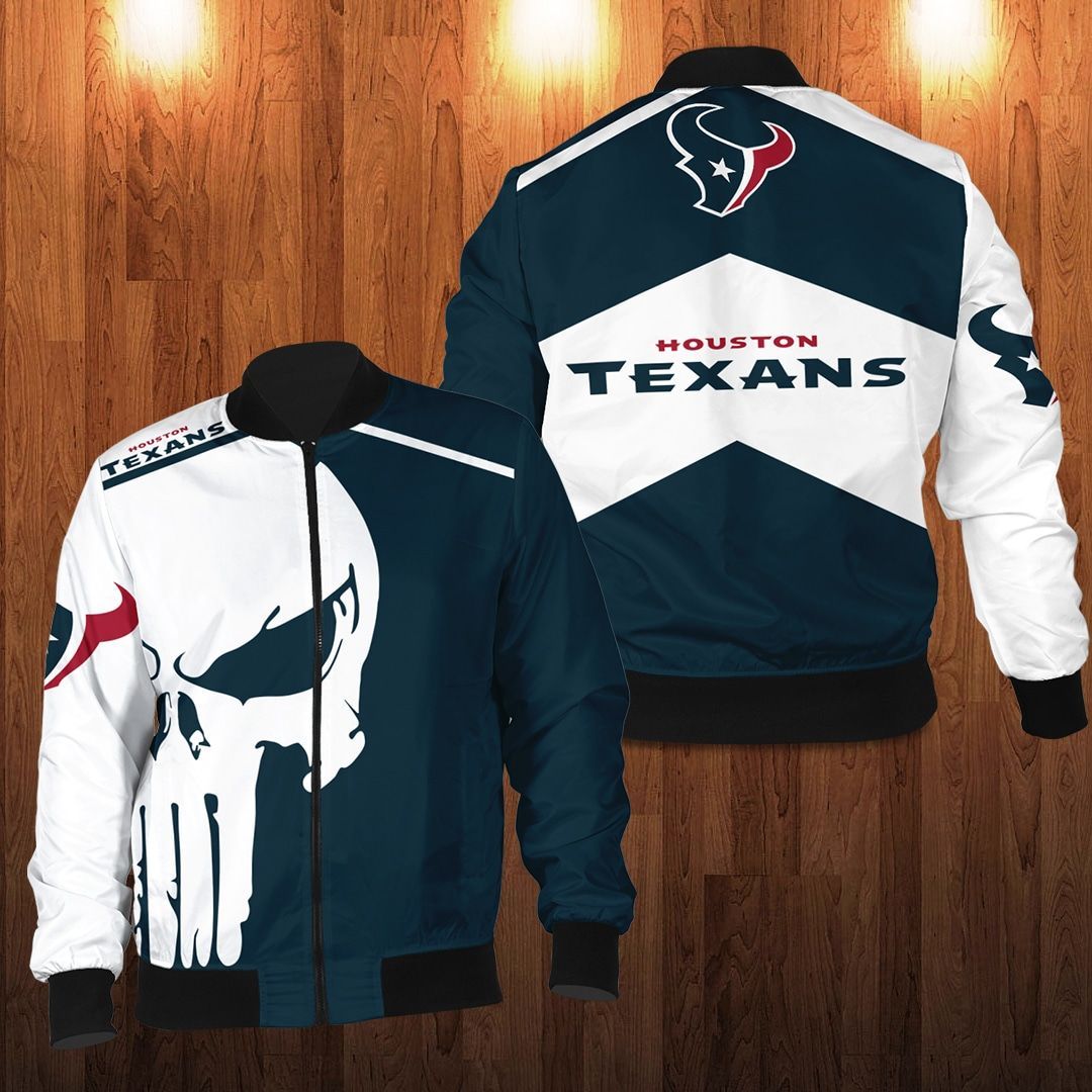Houston Texans Punisher Skull Bomber Jacket Houston Texans Punisher Skull Bomber Jacket