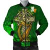 Ireland Celtic Men's Bomber Jacket - Ireland Coat Of Arms with Shamrock Patterns - BN18 Bomber Jacket