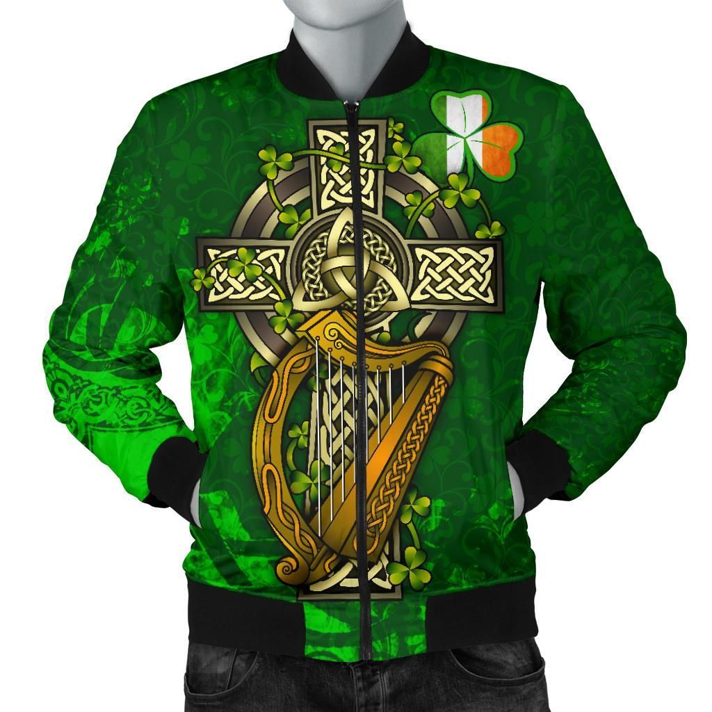 Ireland Celtic Men's Bomber Jacket - Ireland Coat Of Arms with Shamrock Patterns - BN18 Bomber Jacket Ireland Celtic Men's Bomber Jacket - Ireland Coat Of Arms with Shamrock Patterns - BN18 Bomber Jacket