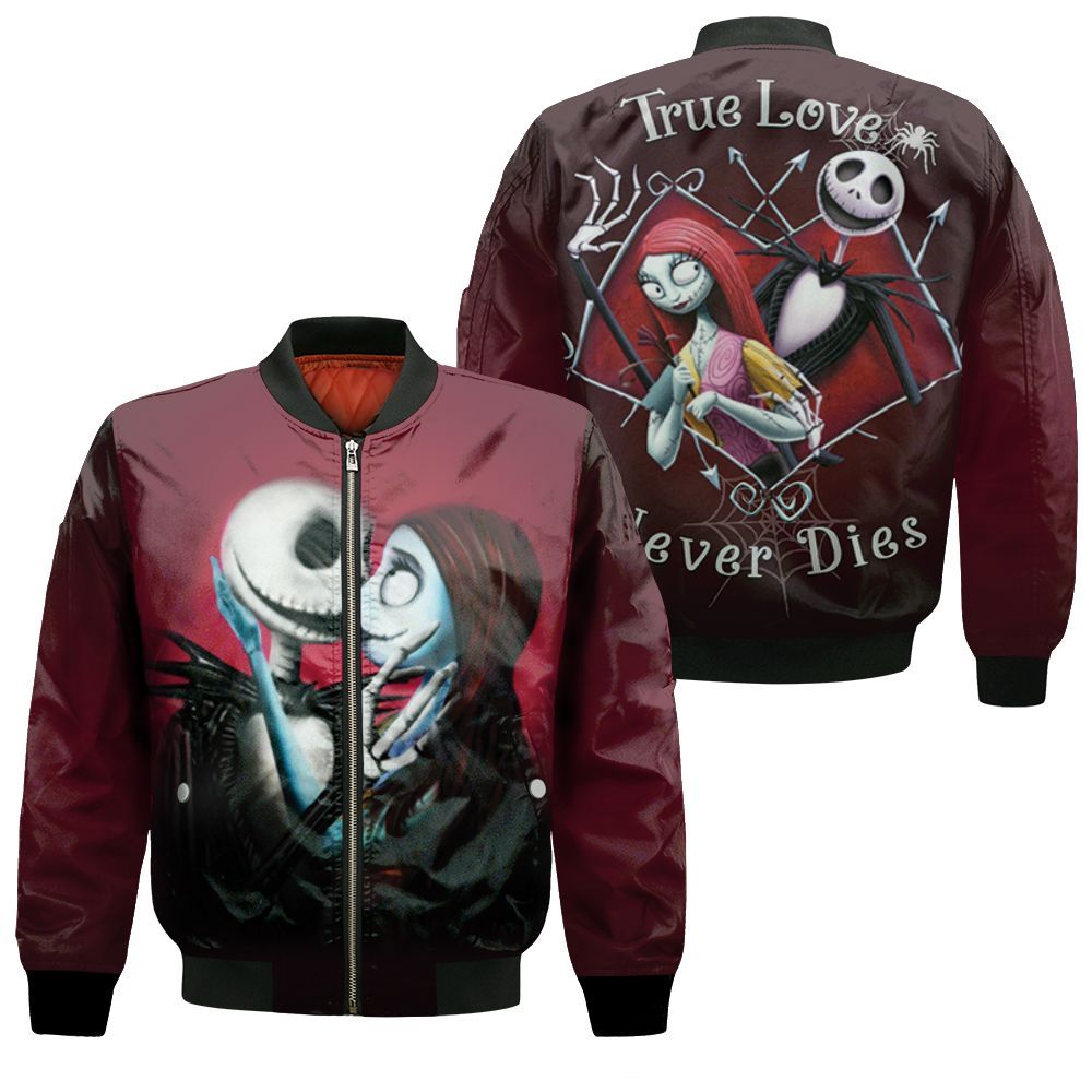 Jack Skellington And Sally True Love Never Dies Nightmare Before Christmas Halloween Horror 3D Bomber Jacket Jack Skellington And Sally True Love Never Dies Nightmare Before Christmas Halloween Horror 3D Bomber Jacket