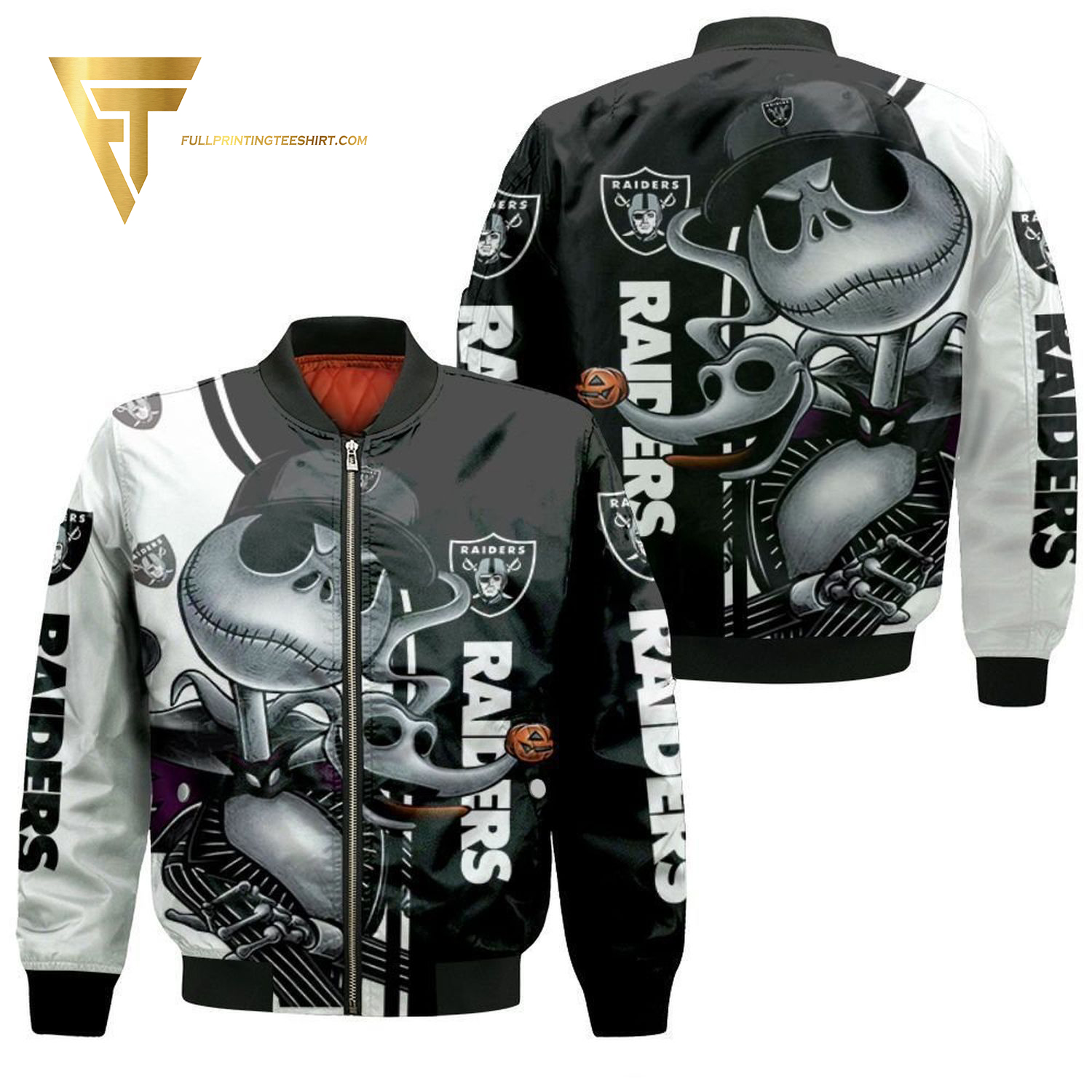 Jack Skellington Las Vegas Raiders Full Print Bomber Jacket Jack Skellington Las Vegas Raiders Full Print Bomber Jacket