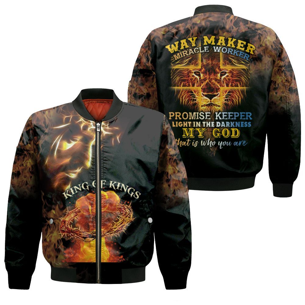 Jesus King Of Kings Way Maker Miracle Worker Lion 3D Printed T Shirt Bomber Jacket Jesus King Of Kings Way Maker Miracle Worker Lion 3D Printed T Shirt Bomber Jacket