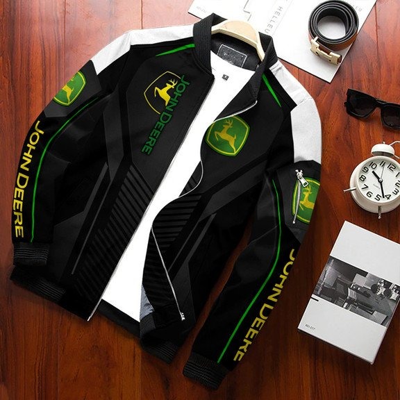 John Deere Black And White Bomber Jacket John Deere Black And White Bomber Jacket