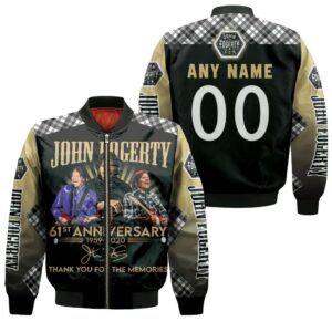 John Fogerty 61th Anniversary 1959 2020 Thank You For The Memories 3D Designed Allover Gift With Custom Name Number For John Fogerty Fans Bomber Jacket