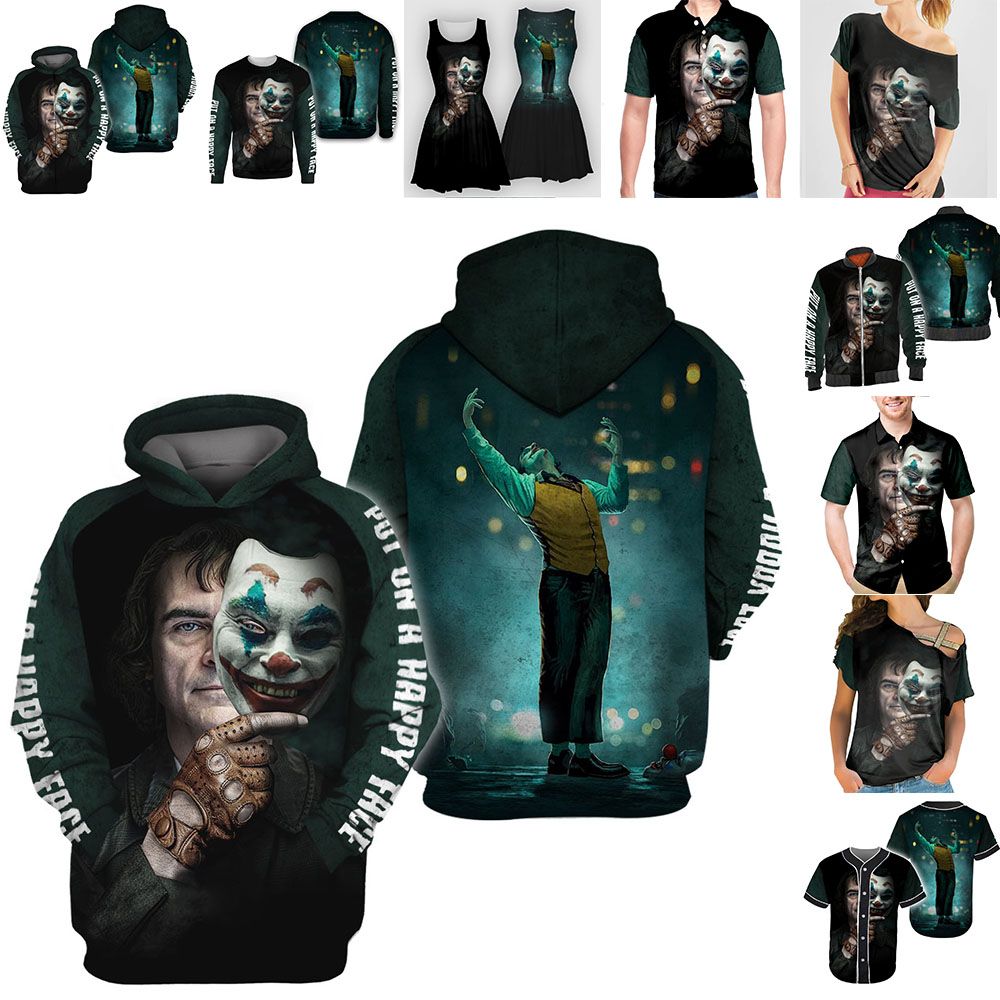 Joker Put On A Happy Face 3D All Over Printed Shirt Joker Put On A Happy Face 3D All Over Printed Shirt