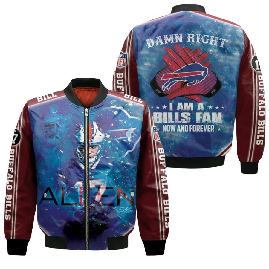 Josh Allen 17 Damn Right I Am A Bills Fans Now And Forever Blue 3D Designed Allover Gift For Bills Fans Bomber Jacket Josh Allen 17 Damn Right I Am A Bills Fans Now And Forever Blue 3D Designed Allover Gift For Bills Fans Bomber Jacket