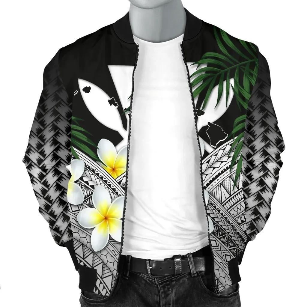 Kanaka-Maoli-Hawaiian-Mens-Bomber-Jacket-Polynesian-Plumeria-Banana-Leaves-Gray-A02-Bomber-Jacket-2