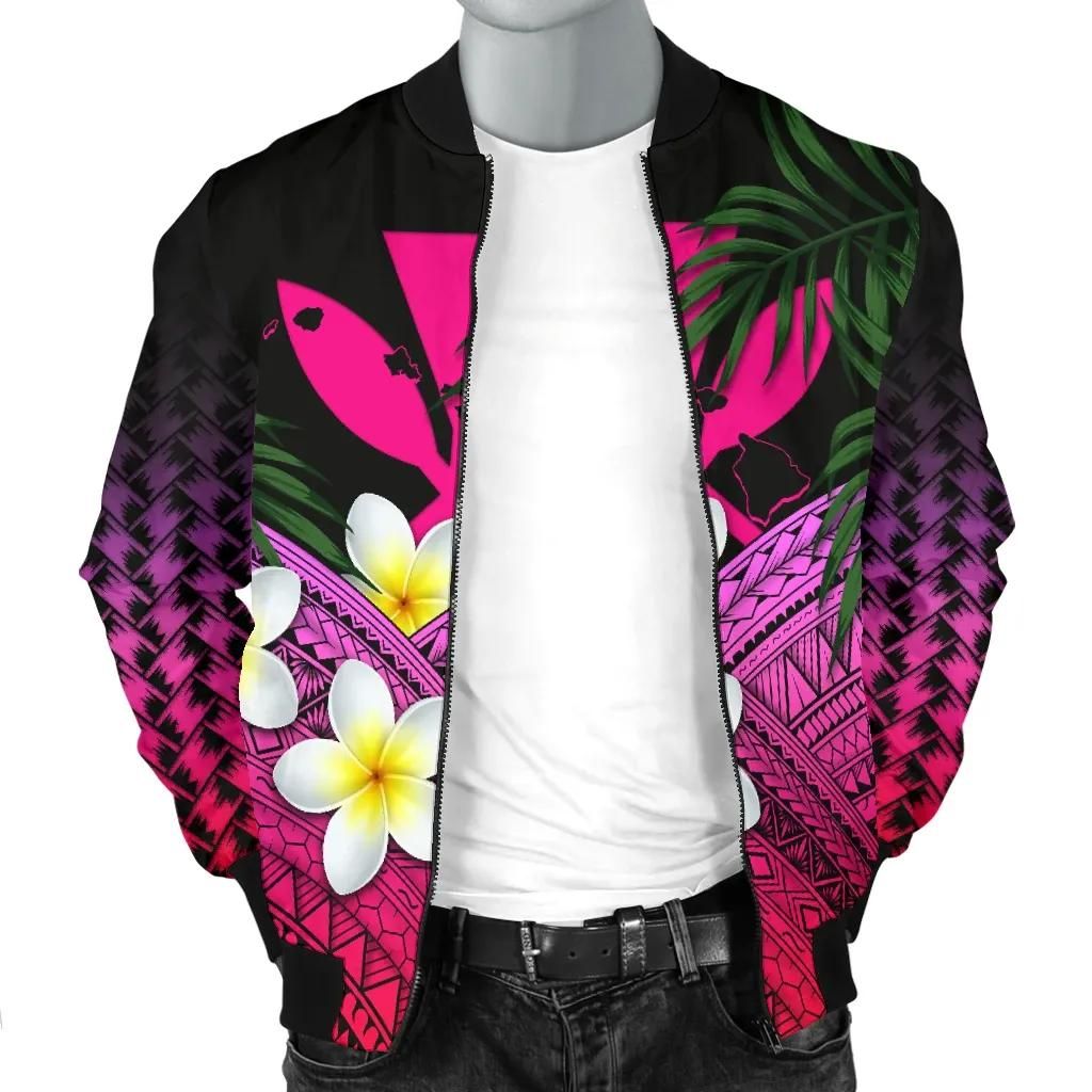 Kanaka-Maoli-Hawaiian-Mens-Bomber-Jacket-Polynesian-Plumeria-Banana-Leaves-Pink-A02-Bomber-Jacket-2