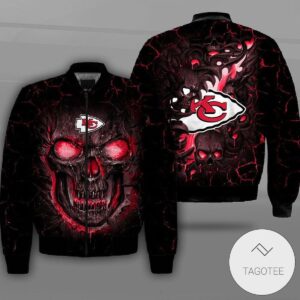 Kansas City Chiefs Lava Skull Full Print Bomber Jacket