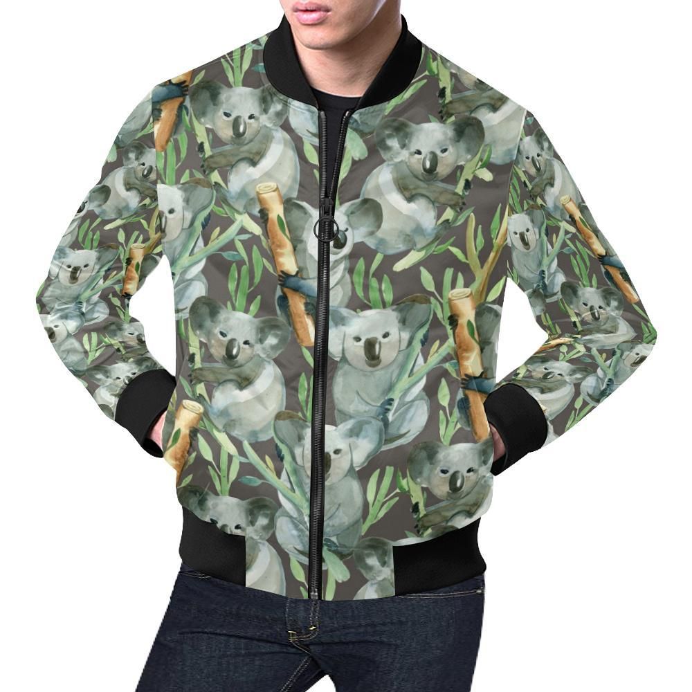 Koala Bamboo Pattern Print Mens Bomber Jacket Koala Bamboo Pattern Print Mens Bomber Jacket