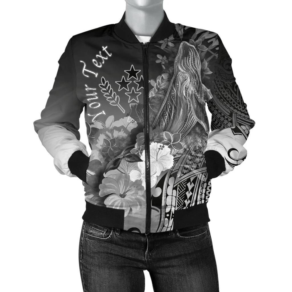 Kosrae Custom Personalised Women's Bomber Jacket - Humpback Whale with Tropical Flowers (White)- BN18 Bomber Jacket Kosrae Custom Personalised Women's Bomber Jacket - Humpback Whale with Tropical Flowers (White)- BN18 Bomber Jacket