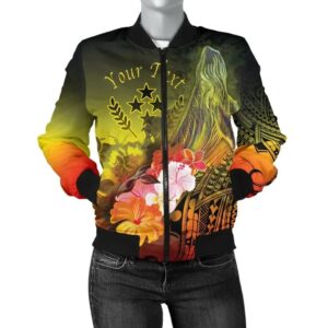 Kosrae Custom Personalised Women's Bomber Jacket - Humpback Whale with Tropical Flowers (Yellow)- BN18 Bomber Jacket