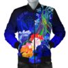 Kosrae Men's Bomber Jacket - Humpback Whale with Tropical Flowers (Blue)- BN18 Bomber Jacket