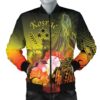 Kosrae Men's Bomber Jacket - Humpback Whale with Tropical Flowers (Yellow)- BN18 Bomber Jacket