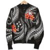 Kosrae Micronesian Women Bomber Jacket - Black Plumeria - BN11 Bomber Jacket
