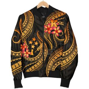 Kosrae Micronesian Women Bomber Jacket - Gold Plumeria - BN11 Bomber Jacket