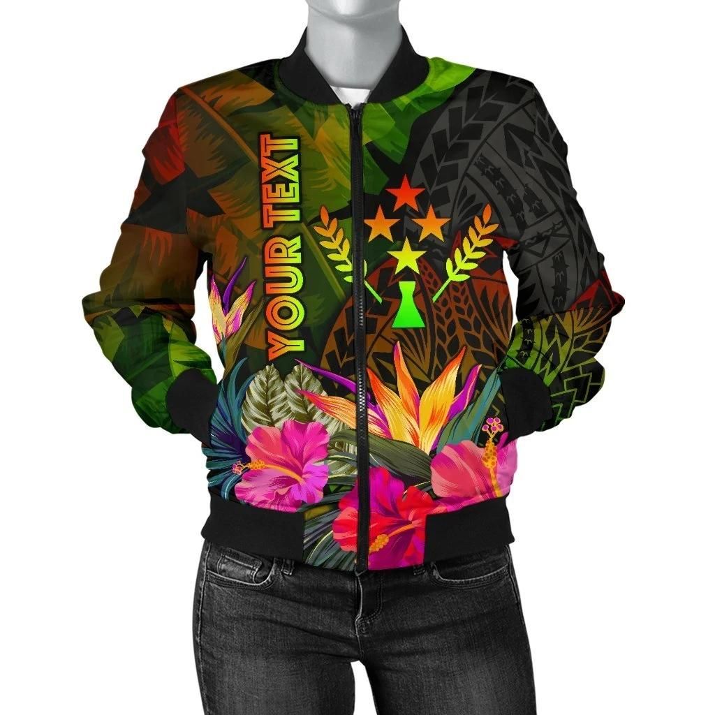 Kosrae Polynesian Personalised Women's Bomber Jacket - Hibiscus and Banana Leaves - BN15 Bomber Jacket Kosrae Polynesian Personalised Women's Bomber Jacket - Hibiscus and Banana Leaves - BN15 Bomber Jacket
