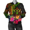 Kosrae Polynesian Women's Bomber Jacket -  Hibiscus and Banana Leaves - BN15