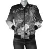 Kosrae Women's Bomber Jacket - Humpback Whale with Tropical Flowers (White)- BN18 Bomber Jacket