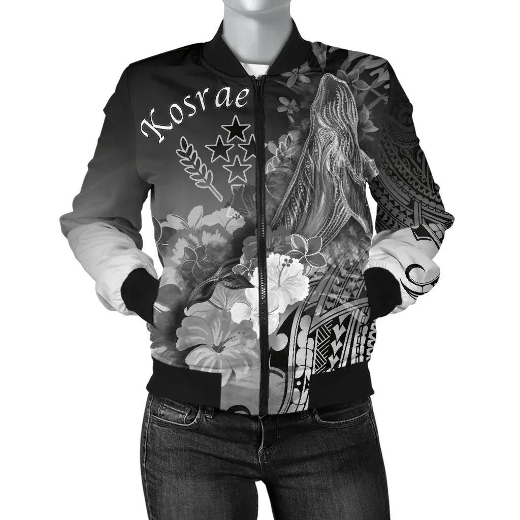 Kosrae Women's Bomber Jacket - Humpback Whale with Tropical Flowers (White)- BN18 Bomber Jacket Kosrae Women's Bomber Jacket - Humpback Whale with Tropical Flowers (White)- BN18 Bomber Jacket