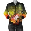 Kosrae Women's Bomber Jacket - Humpback Whale with Tropical Flowers (Yellow)- BN18 Bomber Jacket