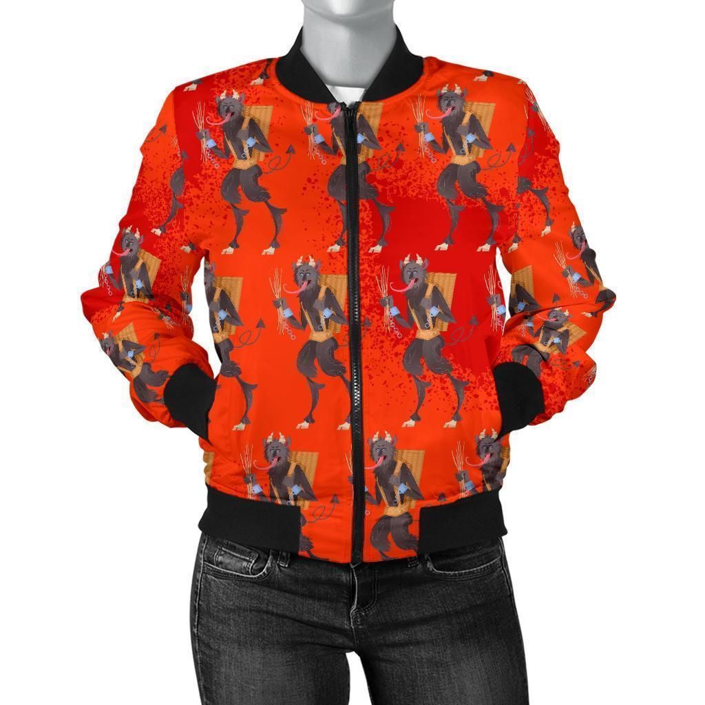 Krampus-Pattern-Print-Women-Casual-Bomber-Jacket-1