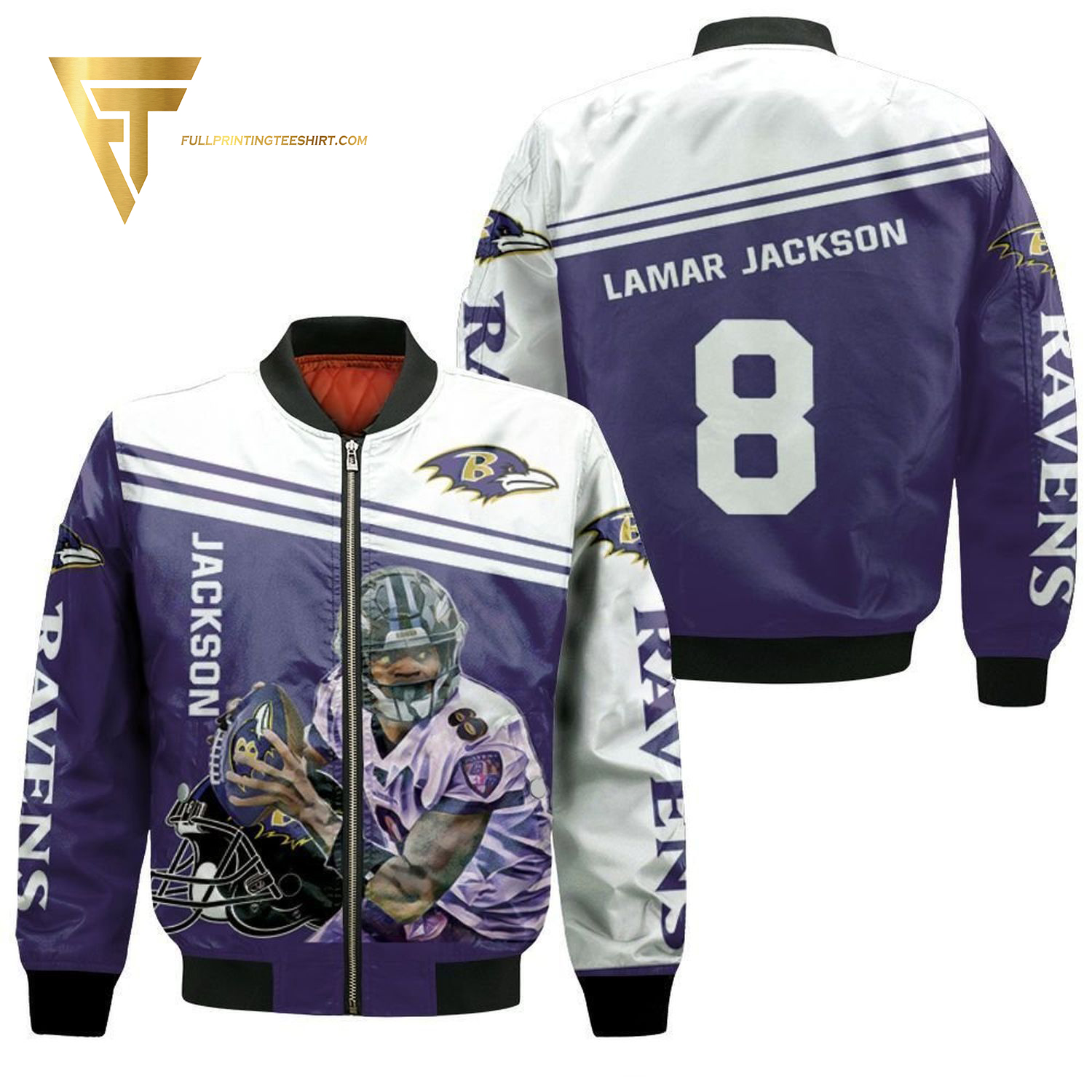 Lamar Jackson Baltimore Ravens 8 Legend Full Print Bomber Jacket Lamar Jackson Baltimore Ravens 8 Legend Full Print Bomber Jacket