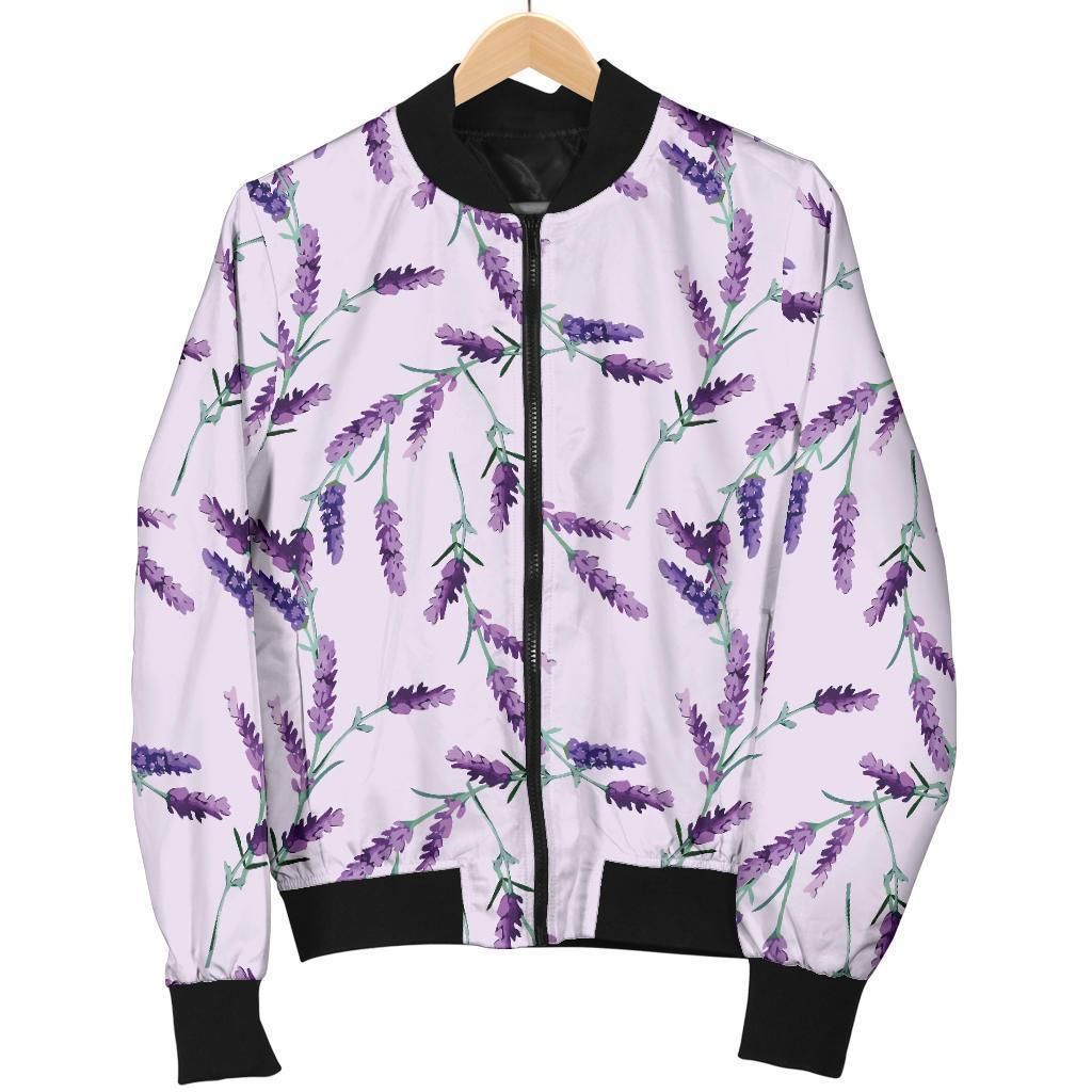 Lavender Floral Pattern Print Women Casual Bomber Jacket Lavender Floral Pattern Print Women Casual Bomber Jacket