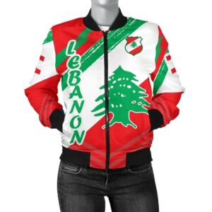 Lebanon Personalised Women's Bomber Jacket - Lebanon Flag Polygon Style - BN1524 Bomber Jacket