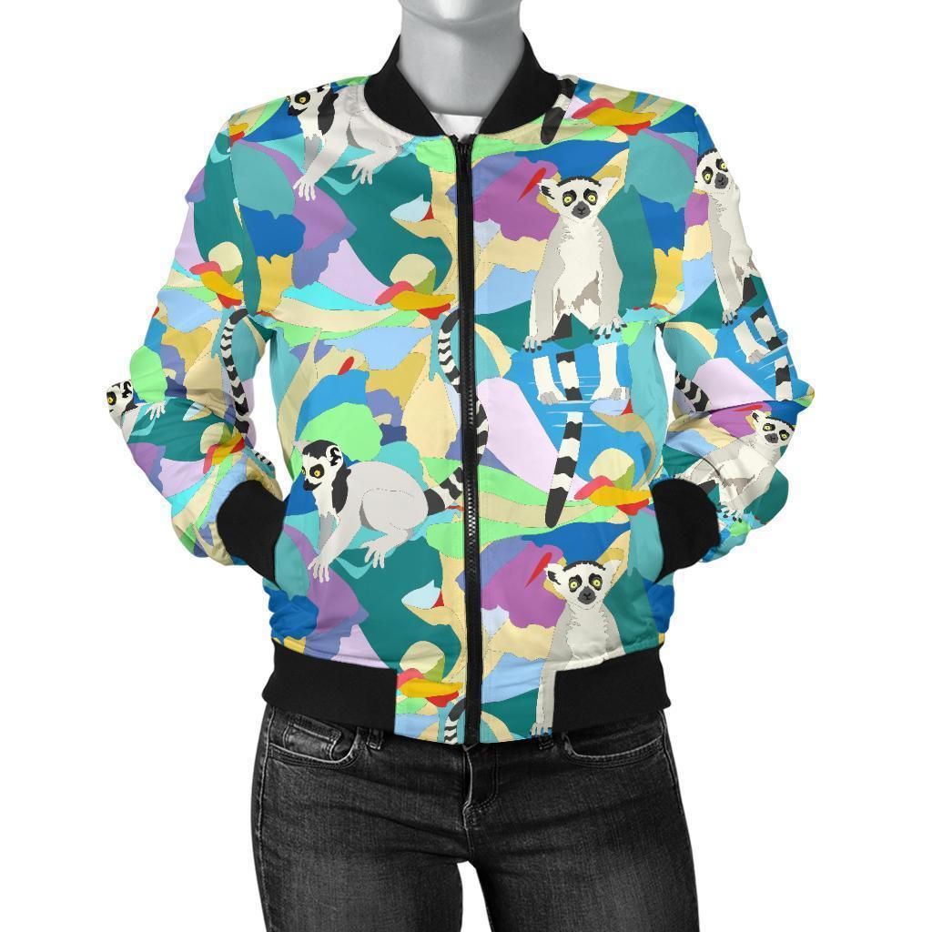 Lemur-Colorful-Pattern-Print-Women-Casual-Bomber-Jacket-1