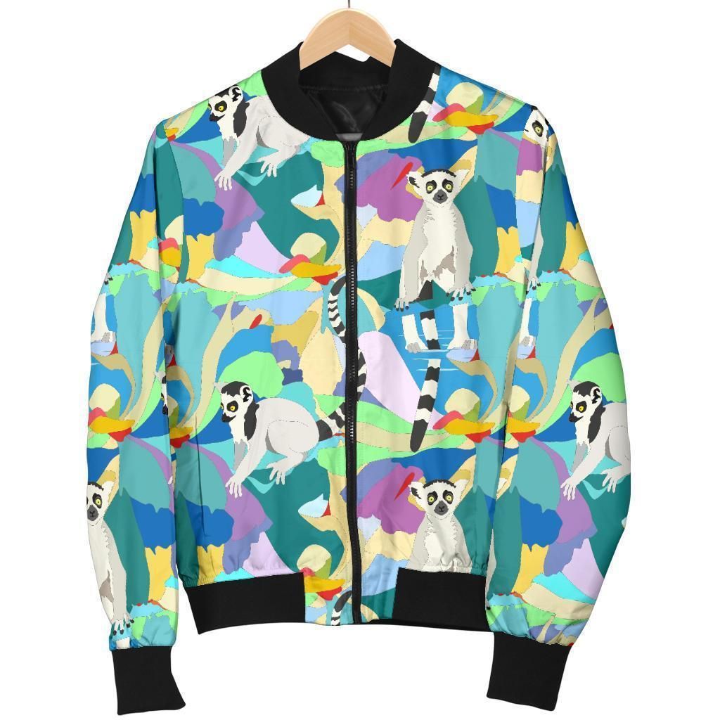 Lemur Colorful Pattern Print Women Casual Bomber Jacket Lemur Colorful Pattern Print Women Casual Bomber Jacket