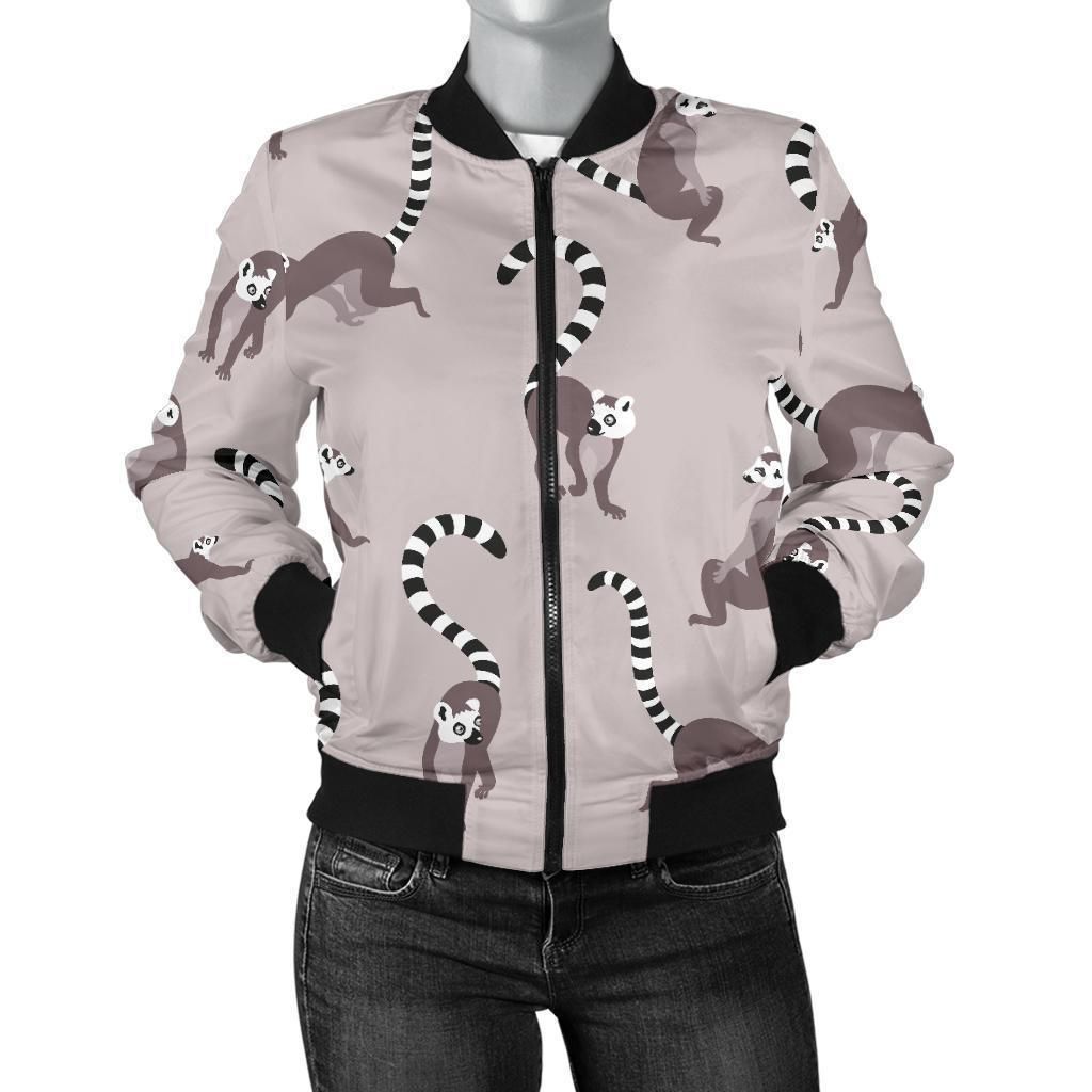 Lemur-Pattern-Print-Women-Casual-Bomber-Jacket-1