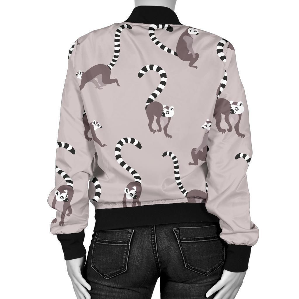 Lemur-Pattern-Print-Women-Casual-Bomber-Jacket-2