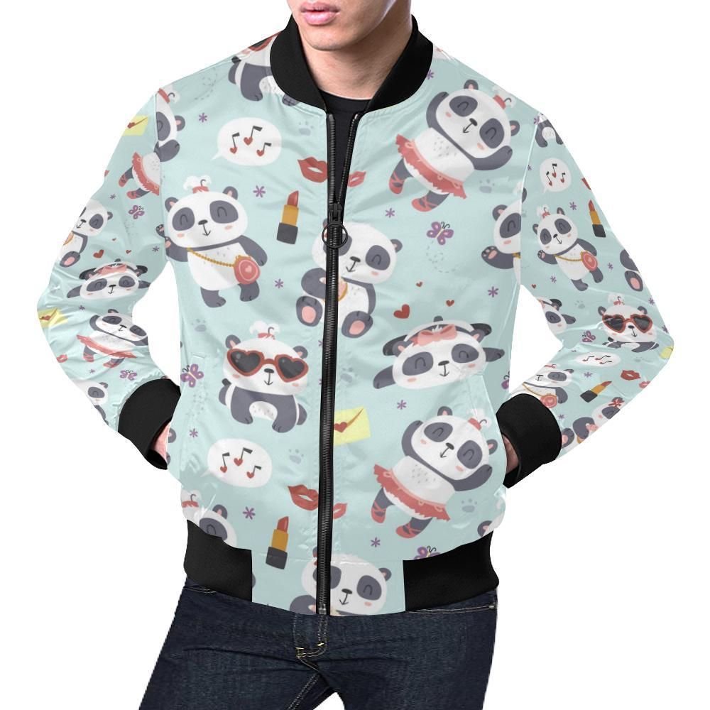 Lips Panda Pattern Print Mens Bomber Jacket Lips Panda Pattern Print Mens Bomber Jacket