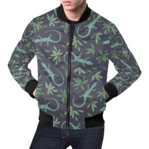 Lizard Leaf Pattern Print Mens Bomber Jacket