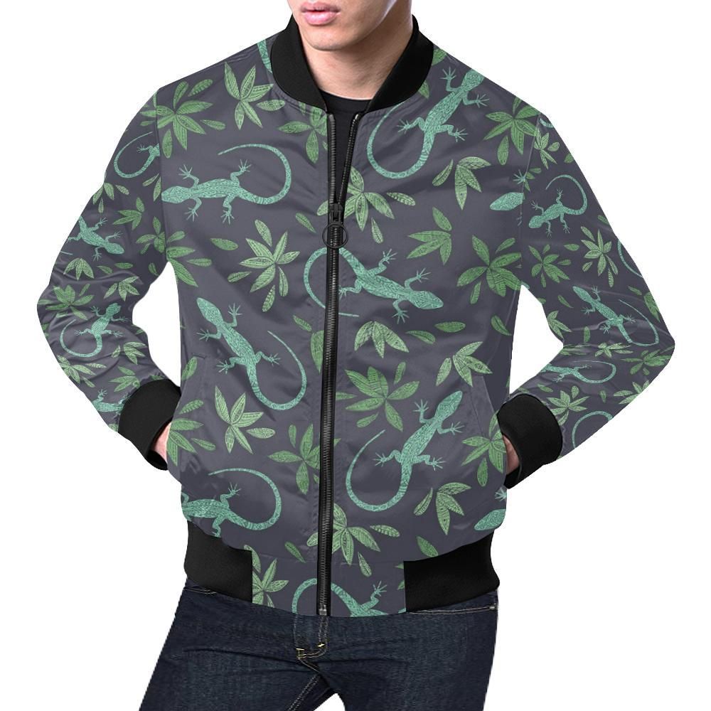 Lizard Leaf Pattern Print Mens Bomber Jacket Lizard Leaf Pattern Print Mens Bomber Jacket