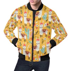 Llama Cactus Pattern Print Mens Bomber Jacket