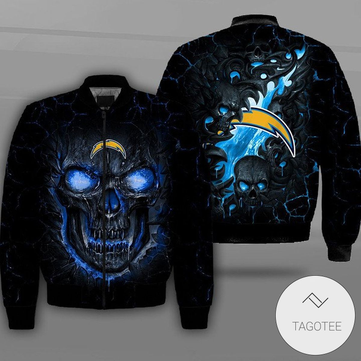 Los Angeles Chargers Lava Skull Full Print Bomber Jacket Los Angeles Chargers Lava Skull Full Print Bomber Jacket