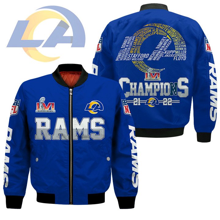 Los Angeles Rams Lvi Super Bowl Champions 2022 Bomber Jacket Los Angeles Rams Lvi Super Bowl Champions 2022 Bomber Jacket
