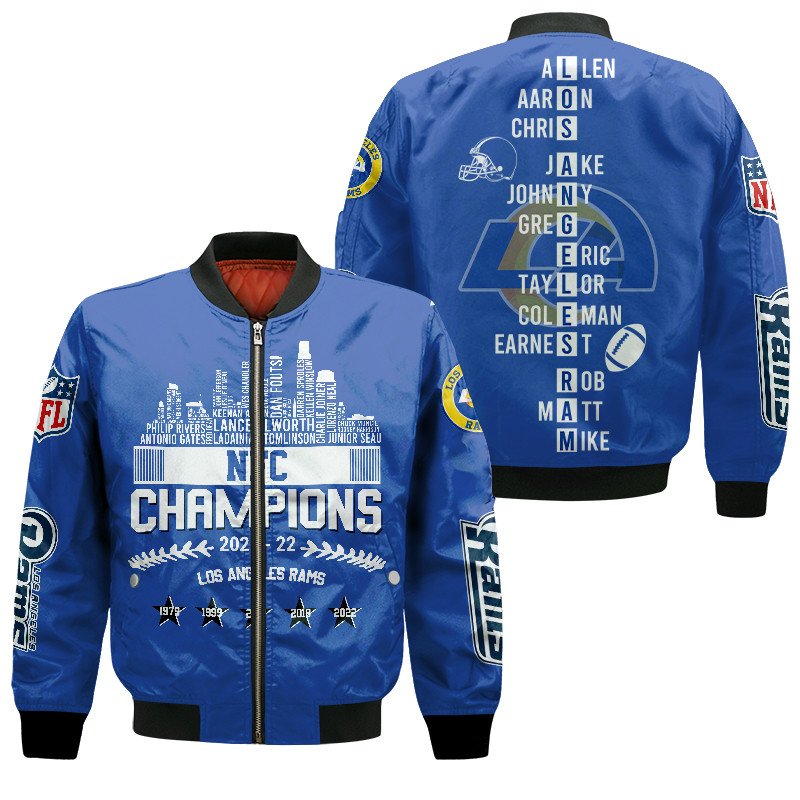 Los Angeles Rams Players Name Nfc Champions Blue Bomber Jacket Los Angeles Rams Players Name Nfc Champions Blue Bomber Jacket
