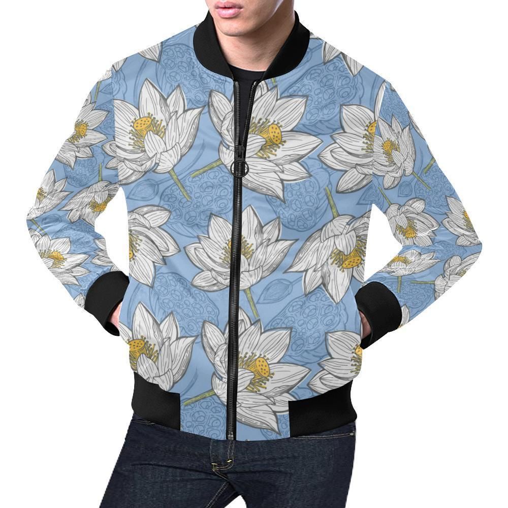 Lotus Pattern Print Mens Bomber Jacket Lotus Pattern Print Mens Bomber Jacket