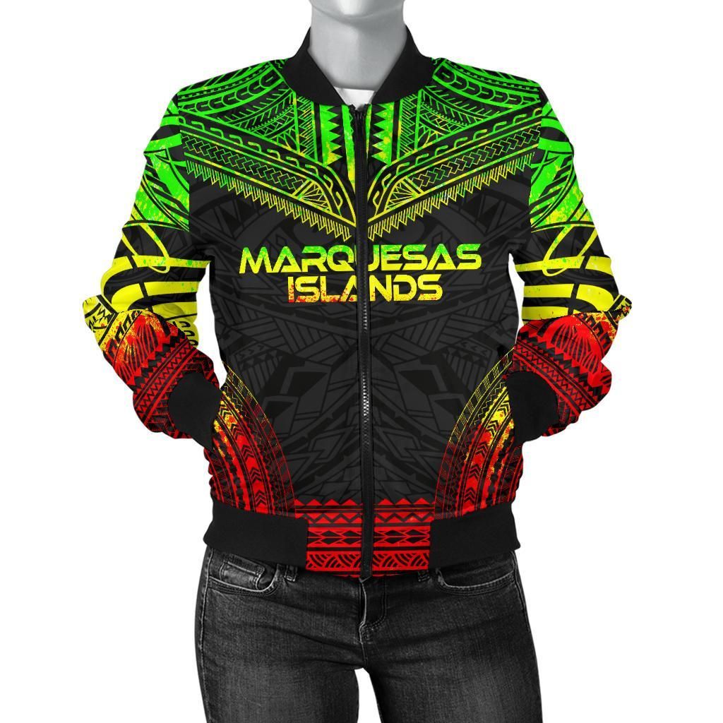 Marquesas Islands Polynesian Chief Women'S Bomber Jacket - Reggae Version - Bn10 Bomber Jacket Marquesas Islands Polynesian Chief Women'S Bomber Jacket - Reggae Version - Bn10 Bomber Jacket