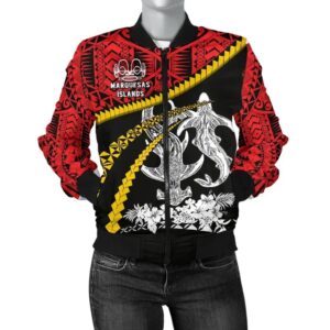 Marquesas Islands Shark Polynesian Women Bomber Jacket - Road to Hometown K4 Bomber Jacket